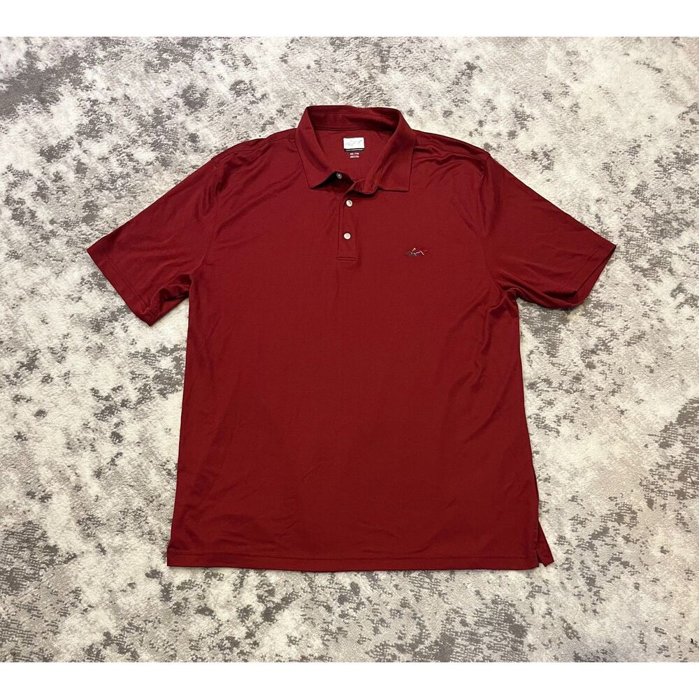 Greg Norman Polo Shirt Burgundy Shark Logo Play Dry Moisture Wicking Sz XXL/TTG